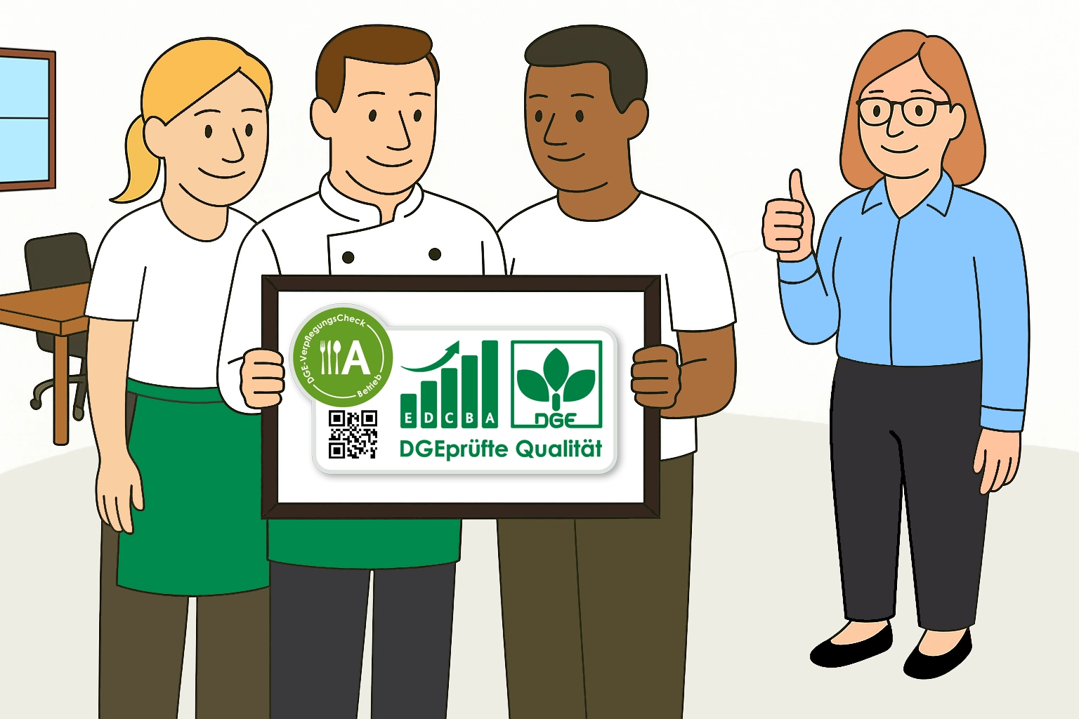 PROJEKTE DGE: Gutes gut kommunizieren. Pos. 1, Grafik mit Siegel.